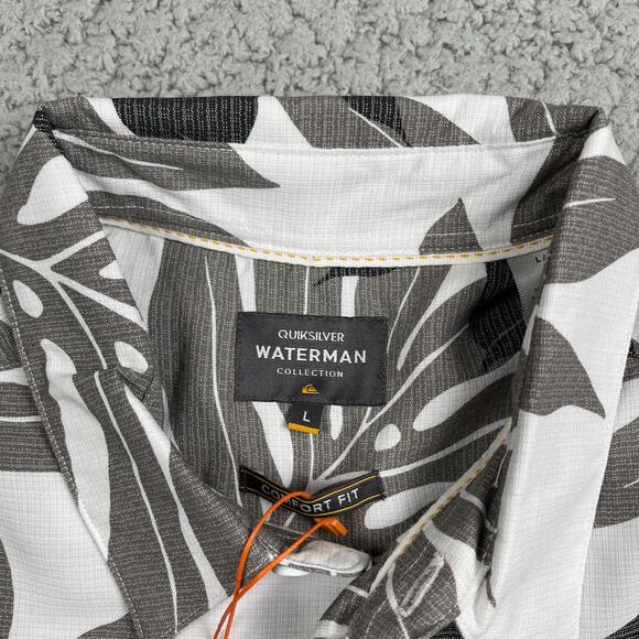 Quiksilver Waterman Button Shirt Mens L Shonan Hawaiian Palm Tencel Comfort Fit - Picture 2 of 8